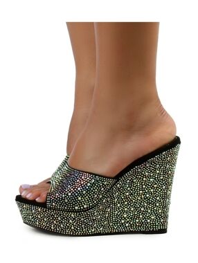 Liliana Iridescent Crystal Wedge Sandals - Multicolor